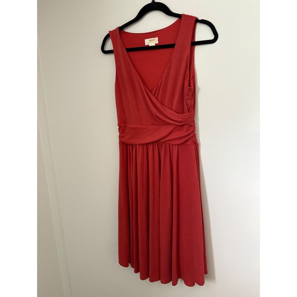 Maeve Nora Textured Sleeveless Dress in Rust Anthropologie V Neck Wrap Midi Sz S - Picture 3 of 10